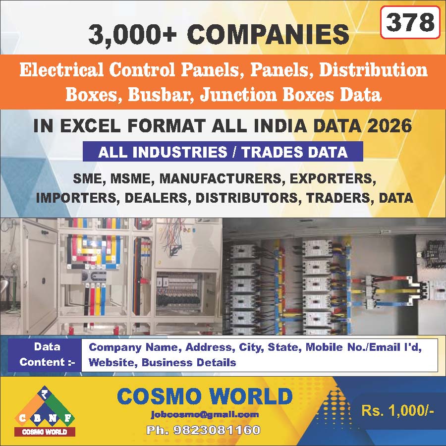Electrical Control Panels, Panels, Distribution Boxes, Busbar, Junction Boxes Database by CosmoDatabase — B2B Contact List with Emails and Phone Numbers