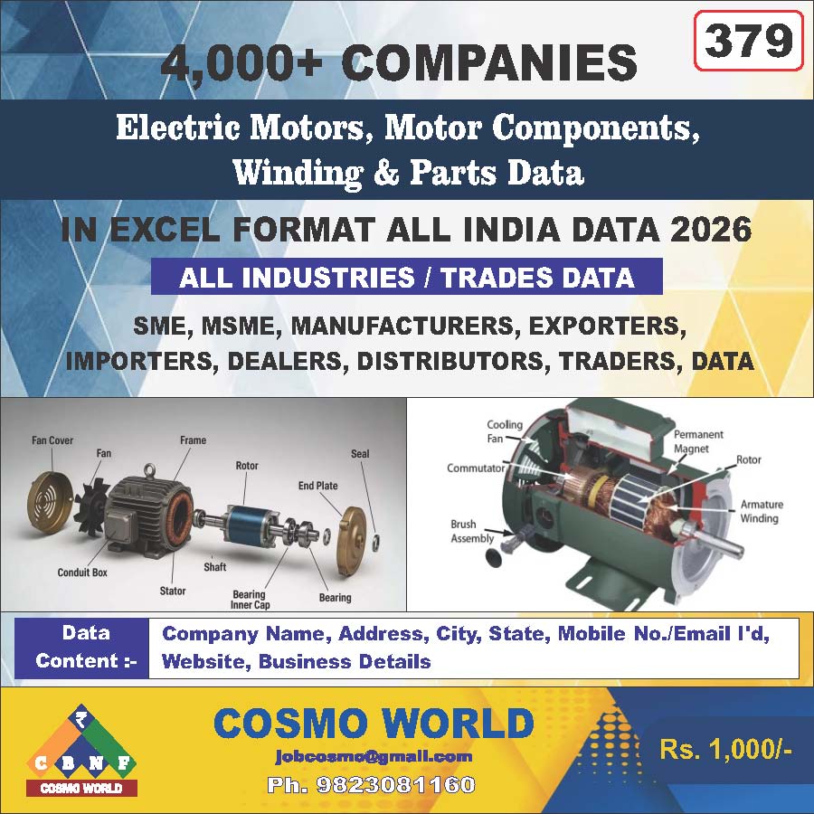 Electric Motors, Motor Components, Winding & Parts Database by CosmoDatabase — B2B Contact List with Emails and Phone Numbers