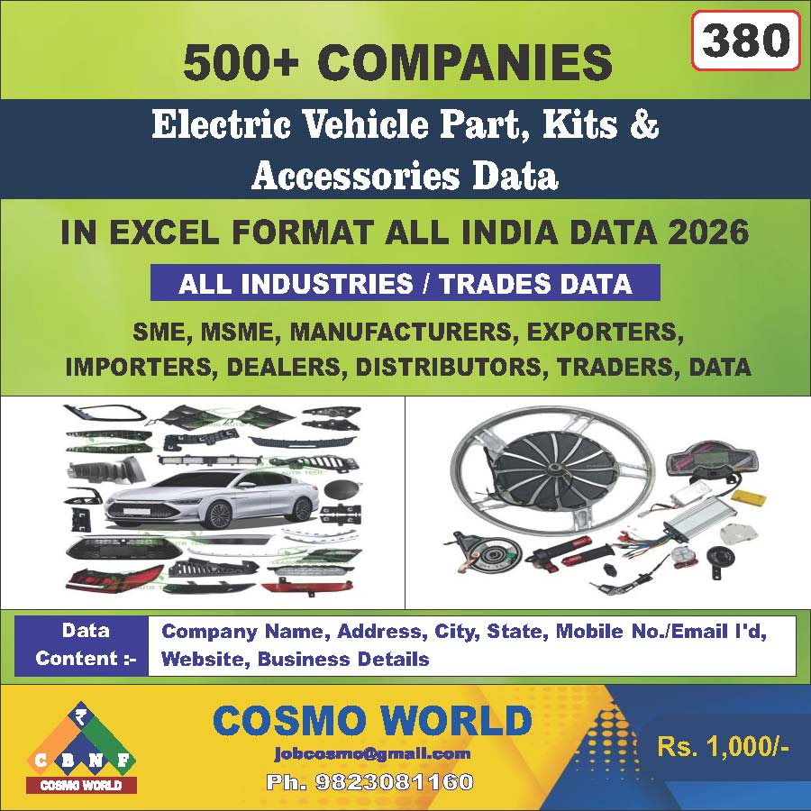 Electric Vehicle Part, Kits & Accessories Database by CosmoDatabase — B2B Contact List with Emails and Phone Numbers