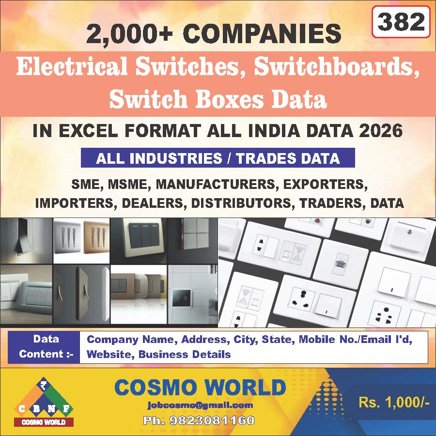 Electrical Switches, Switchboards, Switch Boxes Database by CosmoDatabase — B2B Contact List with Emails and Phone Numbers