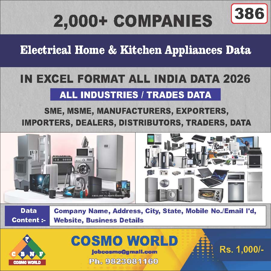 Electrical Home & Kitchen Appliances Database by CosmoDatabase — B2B Contact List with Emails and Phone Numbers