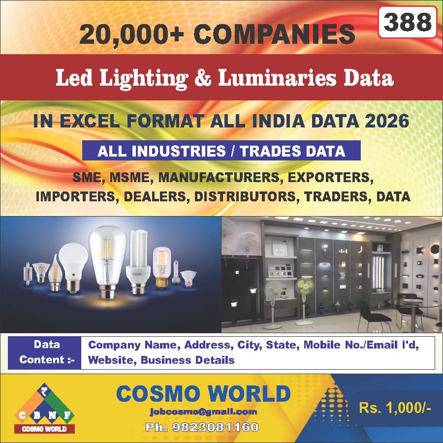 Led Lighting & Luminaries Database by CosmoDatabase — B2B Contact List with Emails and Phone Numbers