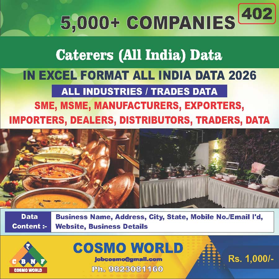 Caterers (All India) Database by CosmoDatabase — B2B Contact List with Emails and Phone Numbers