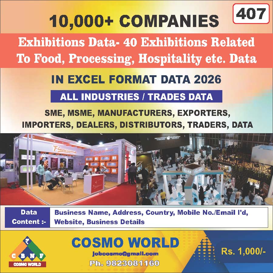 407. Exhibitions Data-Food, Processing, Hospitality etc. Data
