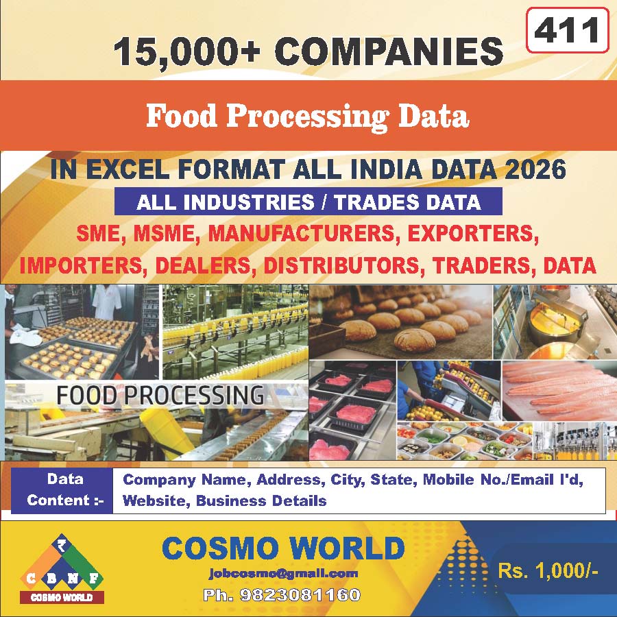 Food Processing Database by CosmoDatabase — B2B Contact List with Emails and Phone Numbers