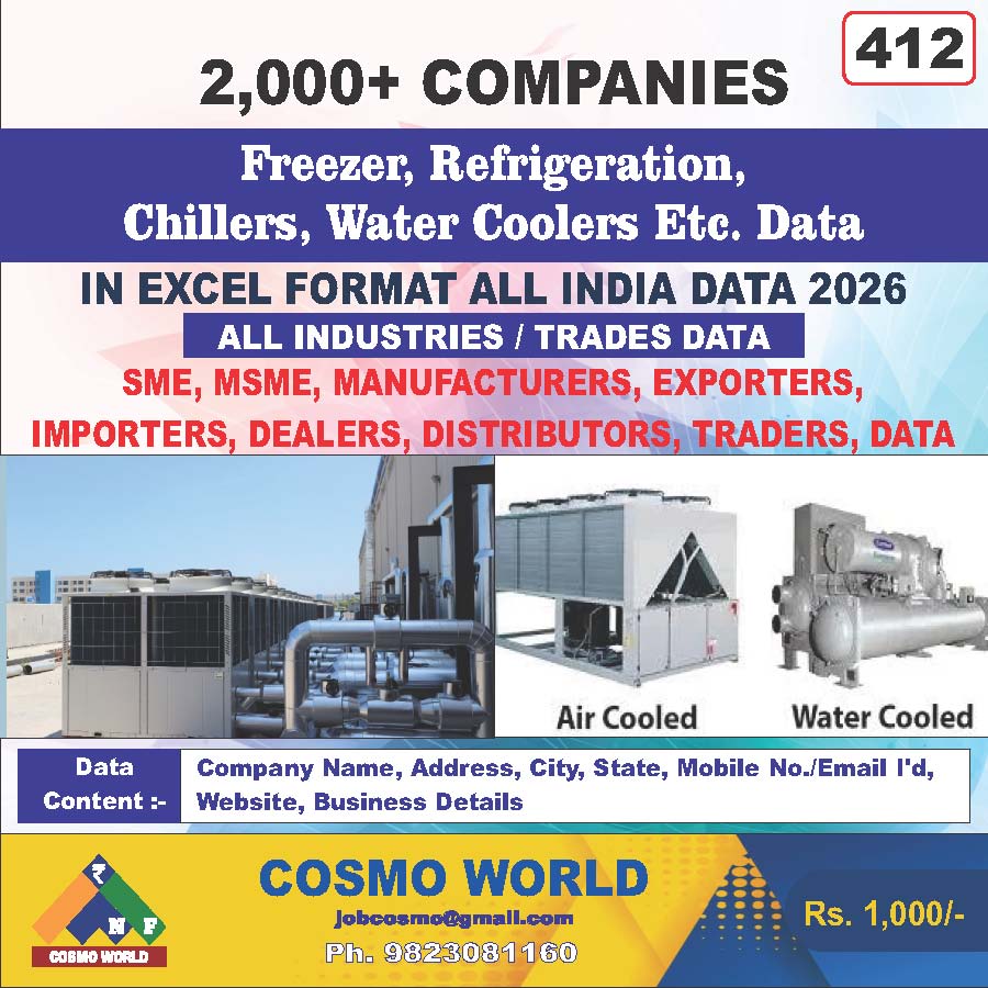 Freezer, Refrigeration, Chillers, Water Coolers Etc. Database by CosmoDatabase — B2B Contact List with Emails and Phone Numbers