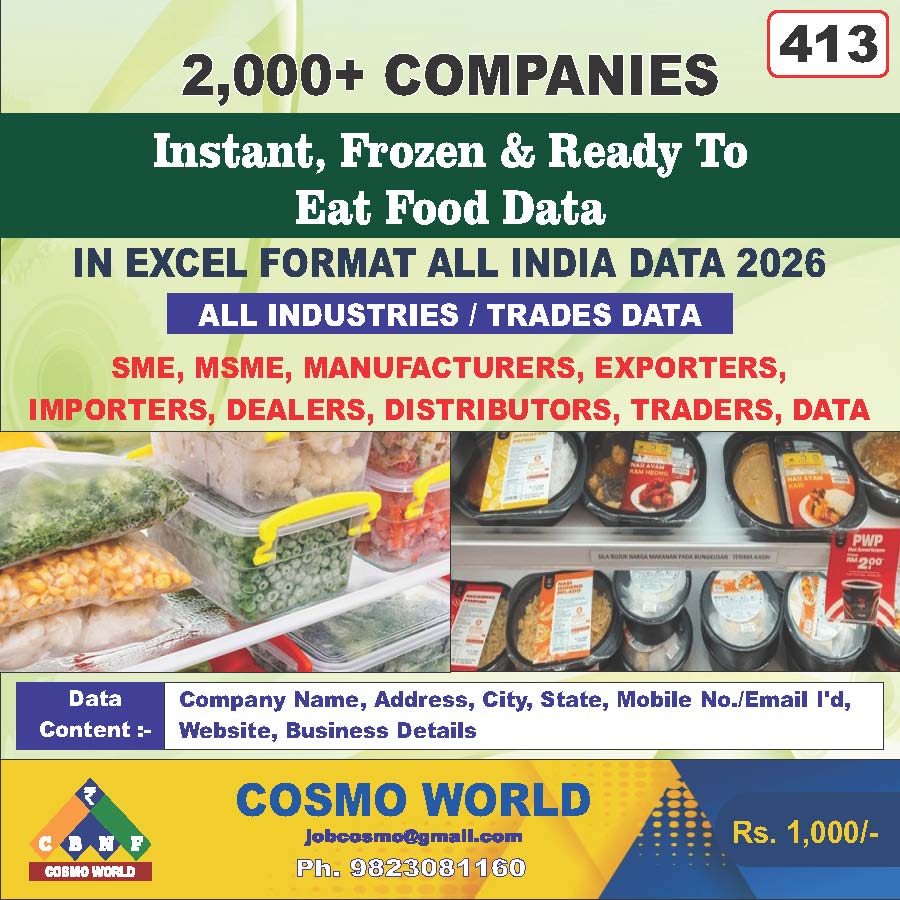 Instant, Frozen & Ready To Eat Food Database by CosmoDatabase — B2B Contact List with Emails and Phone Numbers