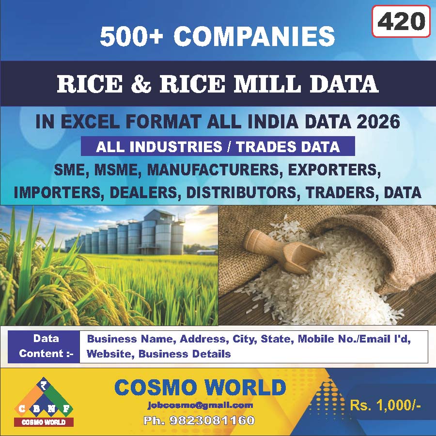 Rice & Rice Mill Database by CosmoDatabase — B2B Contact List with Emails and Phone Numbers