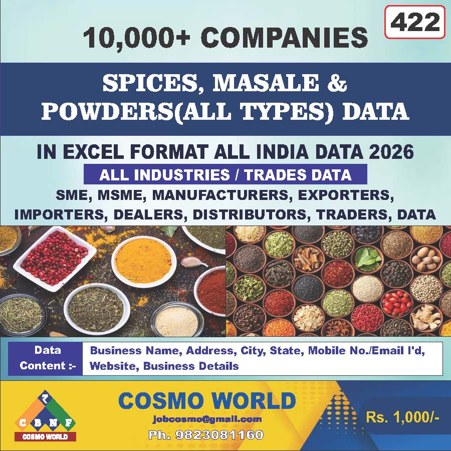 Spices, Masale & Powders(All Types) Database by CosmoDatabase — B2B Contact List with Emails and Phone Numbers