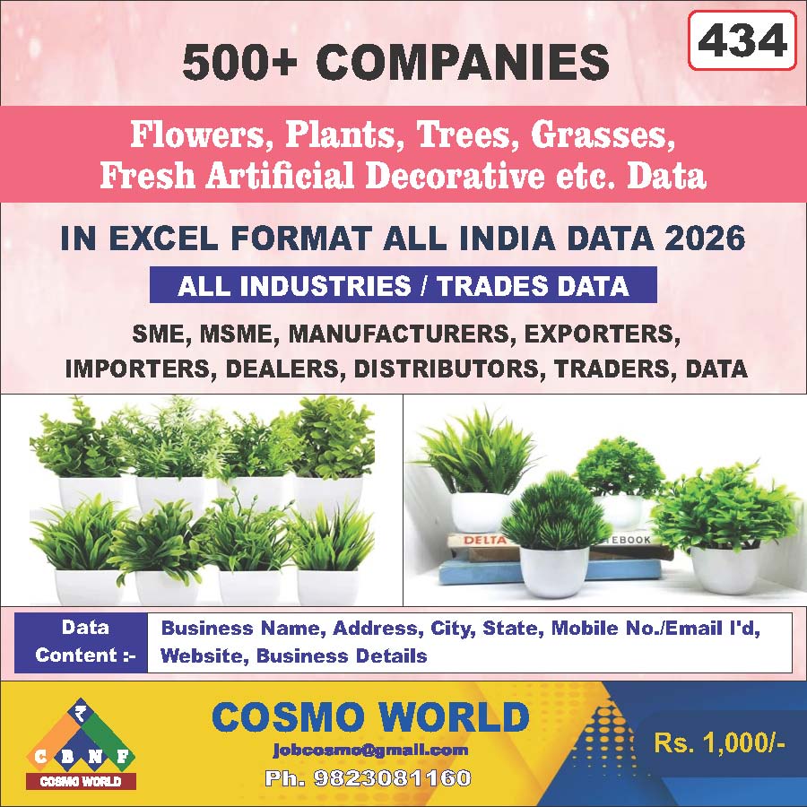 Flowers, Plants, Trees, Grasses, Fresh Artificial Decorative etc. Database by CosmoDatabase — B2B Contact List with Emails and Phone Numbers
