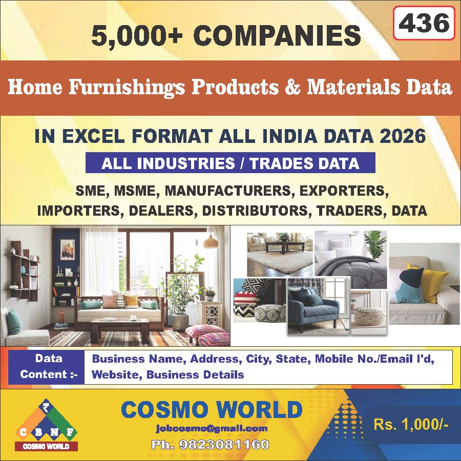 Home Furnishings Products & Materials Database by CosmoDatabase — B2B Contact List with Emails and Phone Numbers