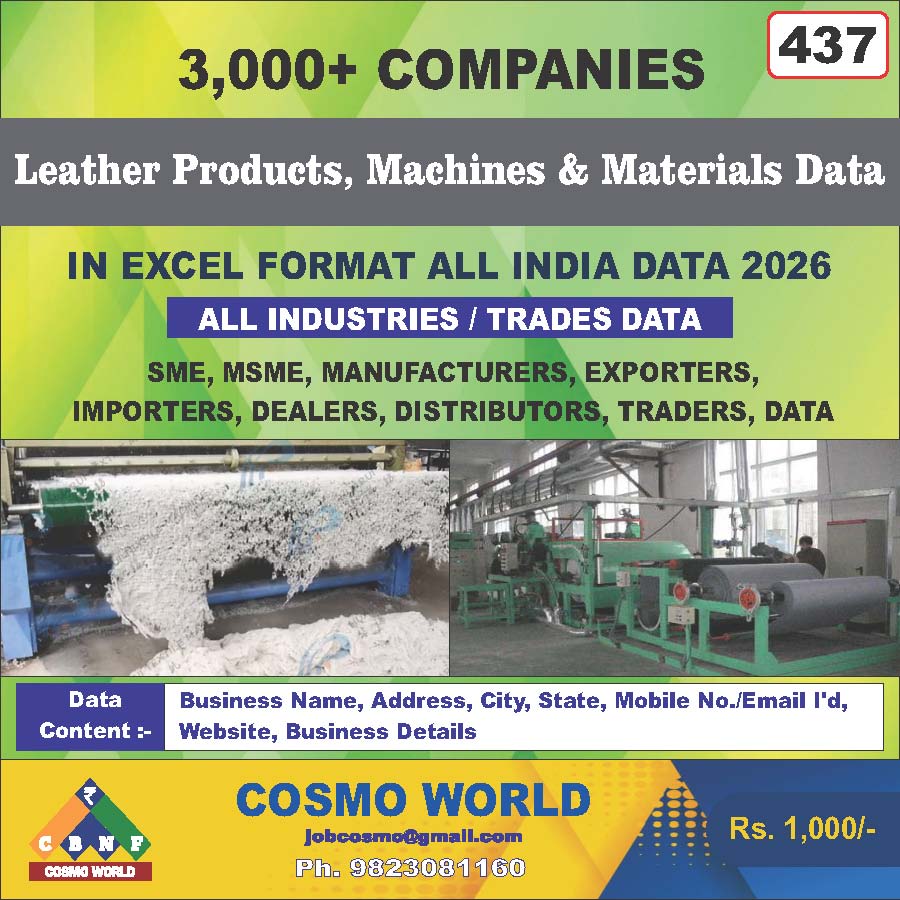 Leather Products, Machines & Materials Database by CosmoDatabase — B2B Contact List with Emails and Phone Numbers