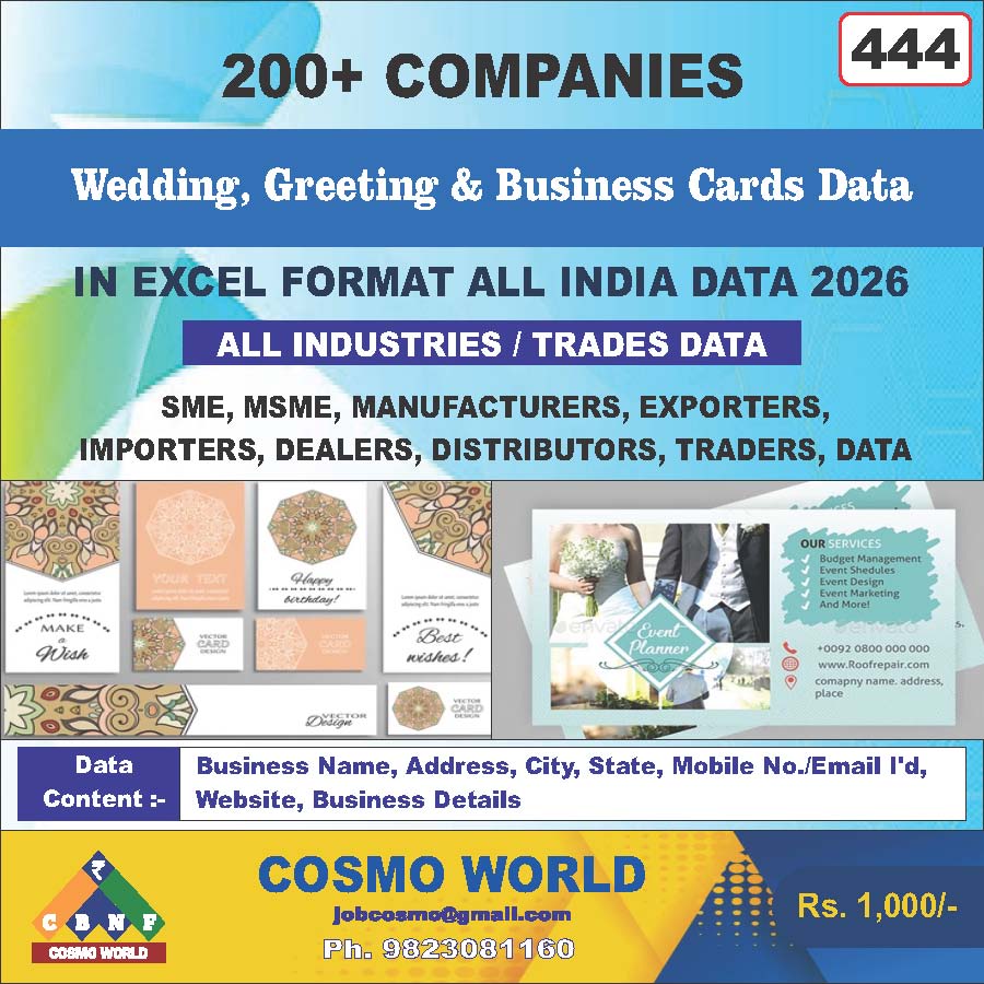 Wedding, Greeting & Business Cards Database by CosmoDatabase — B2B Contact List with Emails and Phone Numbers