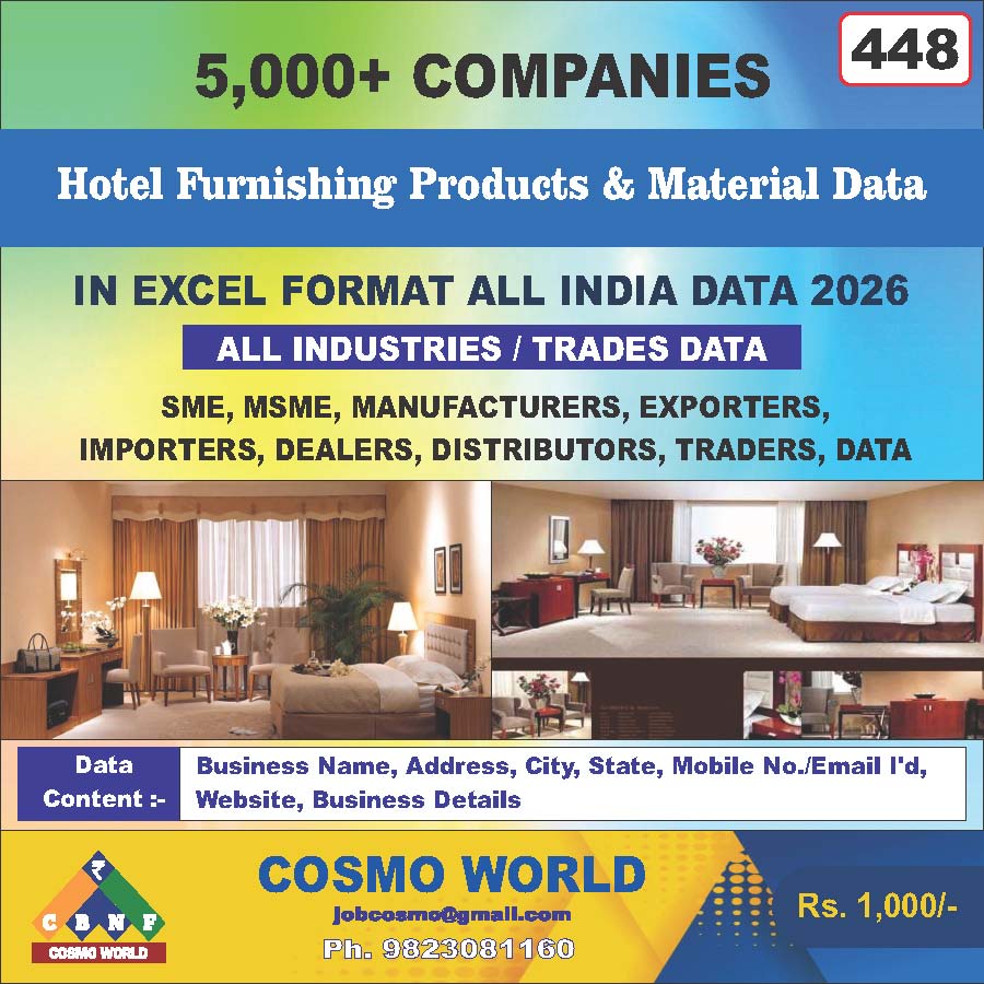 Hotel Furnishing Products & Material Database by CosmoDatabase — B2B Contact List with Emails and Phone Numbers