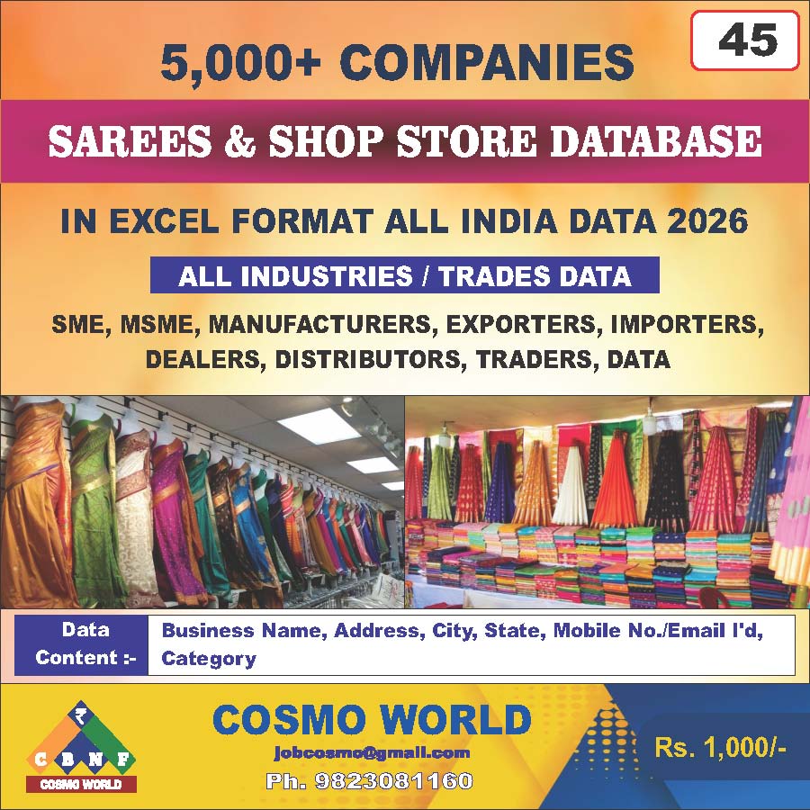 Sarees & Shop Store Database by CosmoDatabase — B2B Contact List with Emails and Phone Numbers