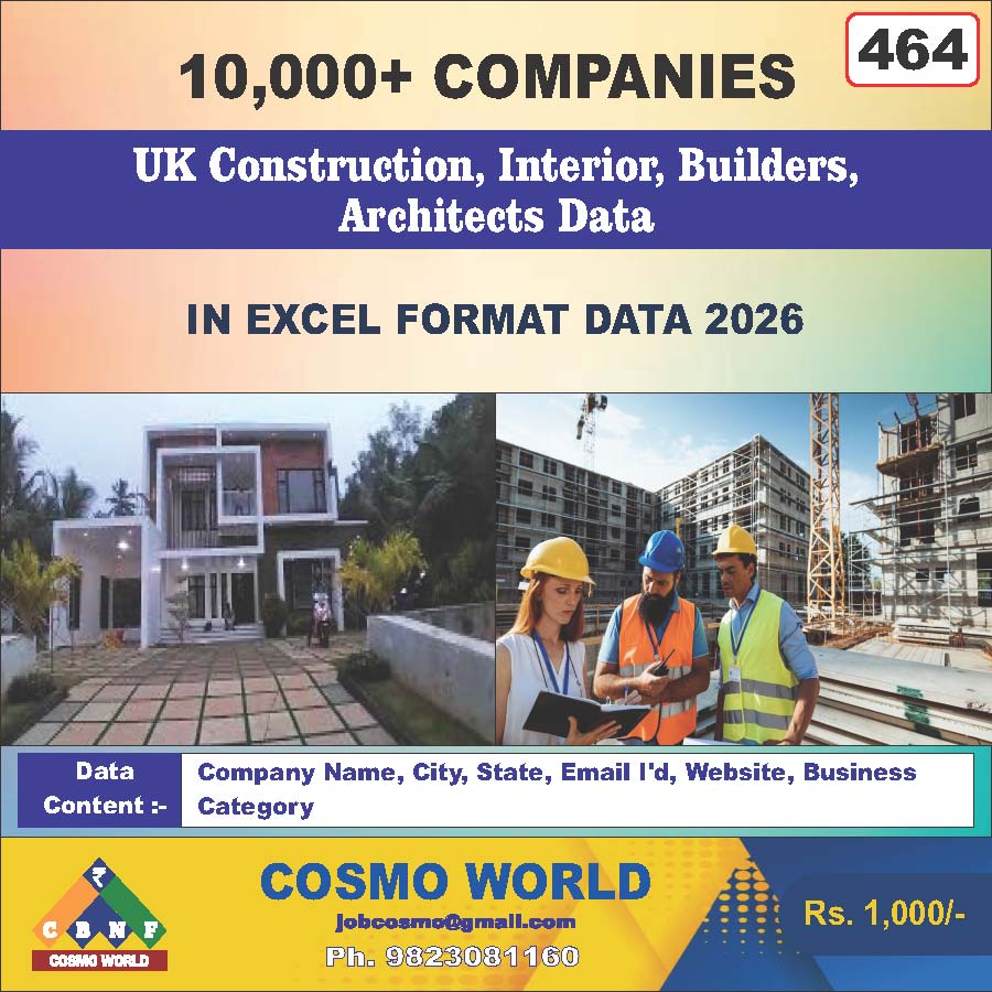 UK Construction, Interior, Builders, Architects Database by CosmoDatabase — B2B Contact List with Emails and Phone Numbers