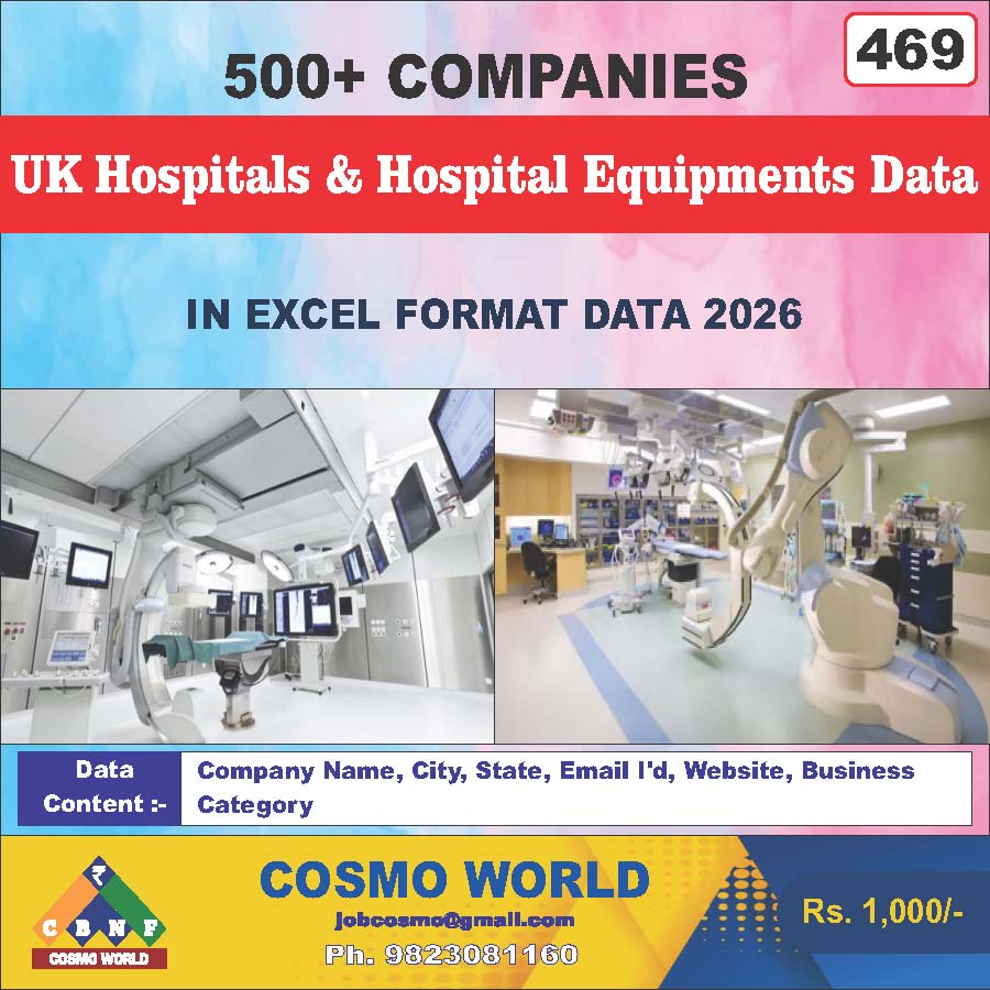 UK Hospitals & Hospital Equipment's Database by CosmoDatabase — B2B Contact List with Emails and Phone Numbers