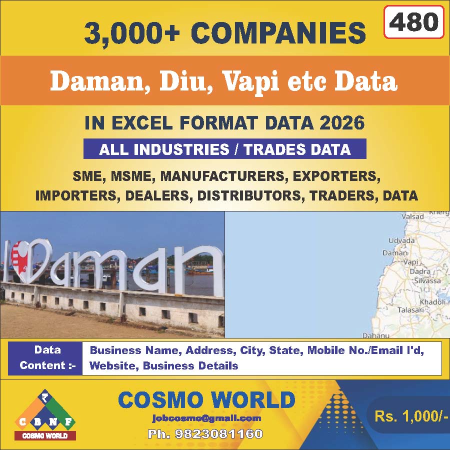 Daman, Diu, Vapi etc. Database by CosmoDatabase — B2B Contact List with Emails and Phone Numbers