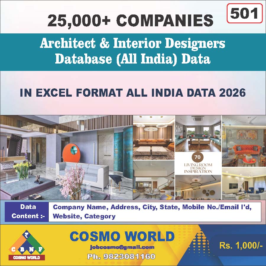 Architect & Interior Designers (All India) Database by CosmoDatabase — B2B Contact List with Emails and Phone Numbers