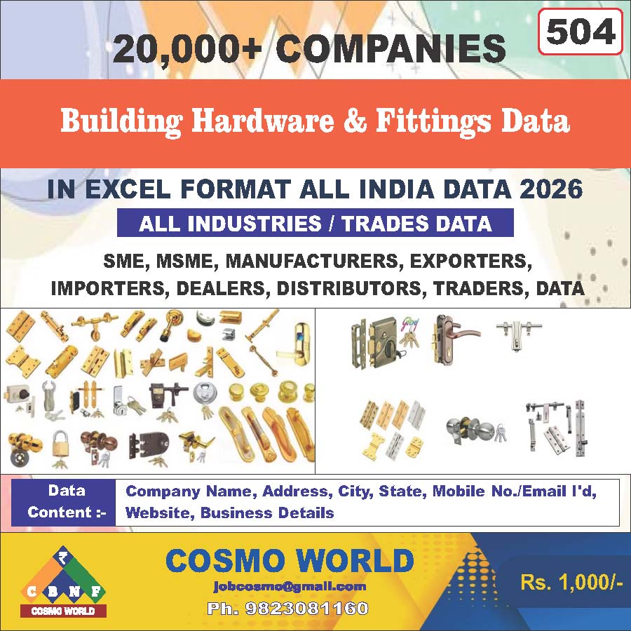 Building Hardware & Fittings Database by CosmoDatabase — B2B Contact List with Emails and Phone Numbers