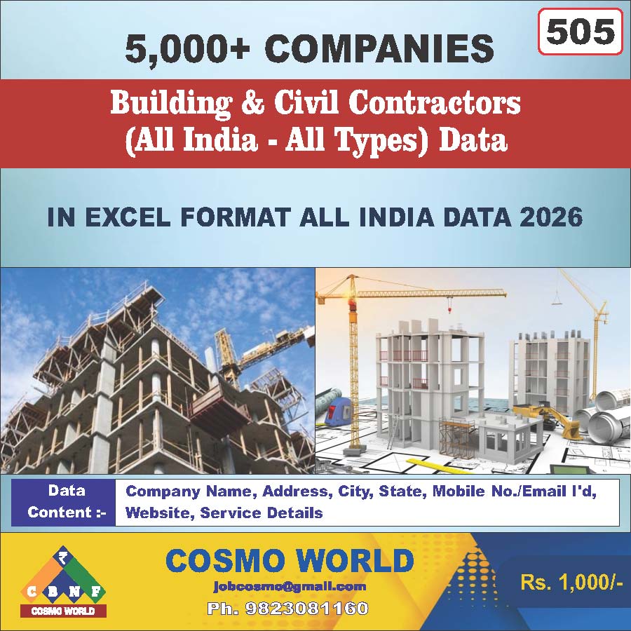 Building & Civil Contractors (All India - All Types) Database by CosmoDatabase — B2B Contact List with Emails and Phone Numbers