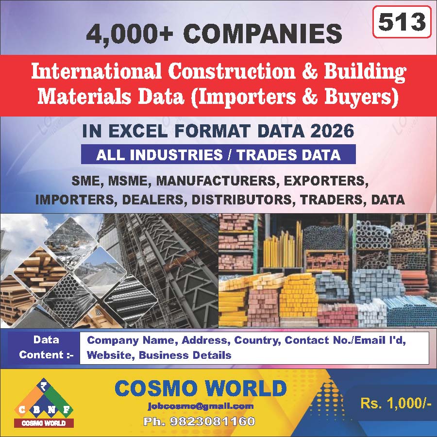 International Construction & Building Materials (Importers & Buyers) Database by CosmoDatabase — B2B Contact List with Emails and Phone Numbers