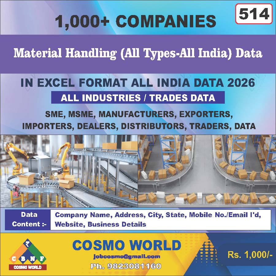 Material Handling (All Types-All India) Database by CosmoDatabase — B2B Contact List with Emails and Phone Numbers