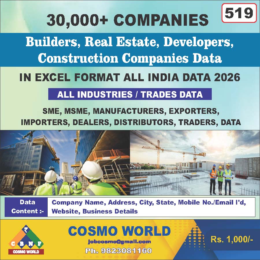 Builders, Real Estate, Developers, Construction Companies Database by CosmoDatabase — B2B Contact List with Emails and Phone Numbers