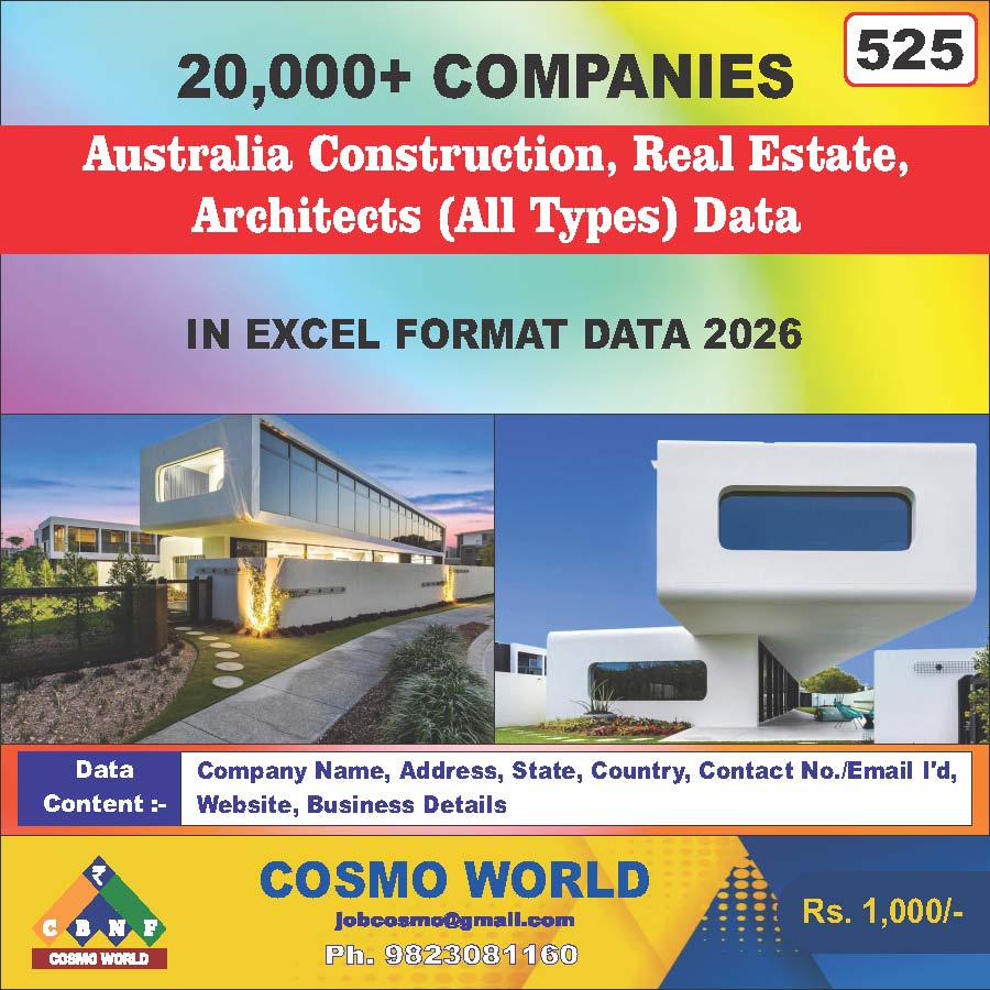 Australia Construction, Real Estate, Architects (All Types) Database by CosmoDatabase — B2B Contact List with Emails and Phone Numbers