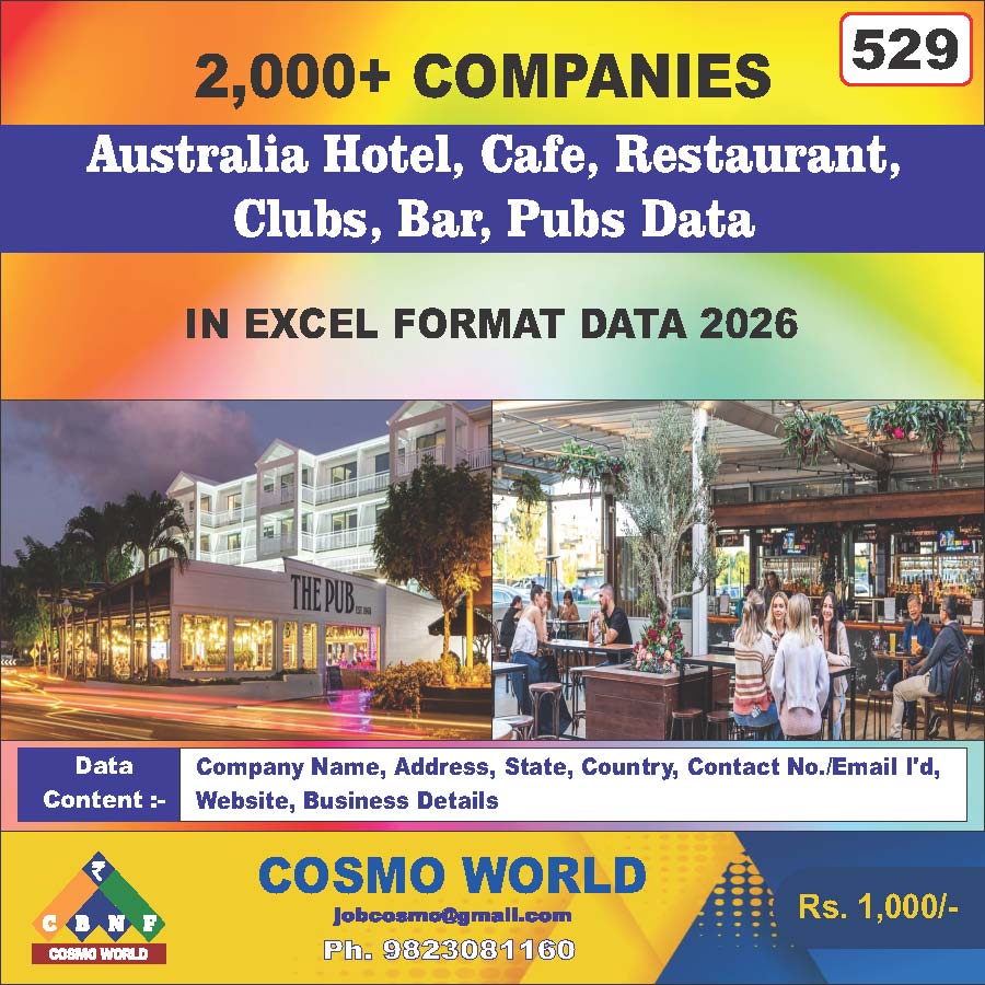 Australia Hotel, Cafe, Restaurant, Clubs, Bar, Pubs Database by CosmoDatabase — B2B Contact List with Emails and Phone Numbers
