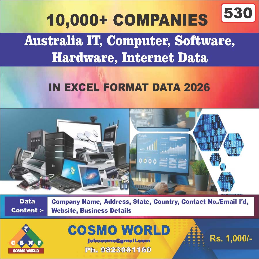 Australia IT, Computer, Software, Hardware, Internet Database by CosmoDatabase — B2B Contact List with Emails and Phone Numbers
