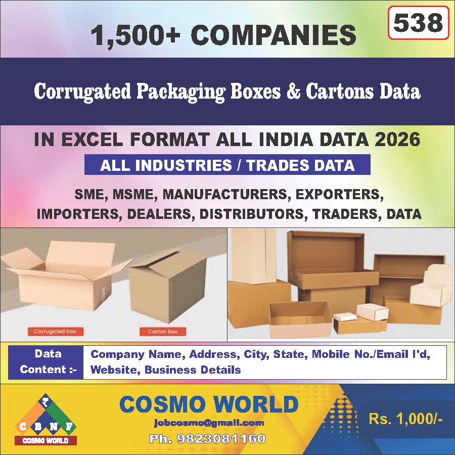 Corrugated Packaging Boxes & Cartons Database by CosmoDatabase — B2B Contact List with Emails and Phone Numbers