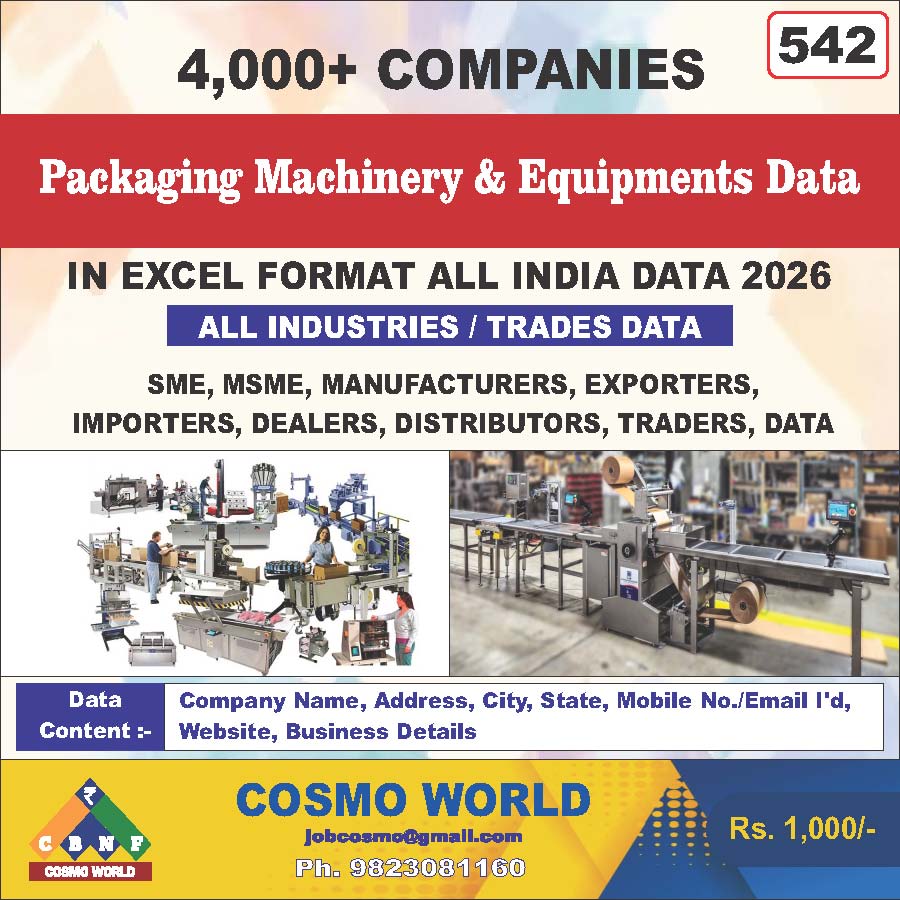 Packaging Machinery & Equipment Database by CosmoDatabase — B2B Contact List with Emails and Phone Numbers