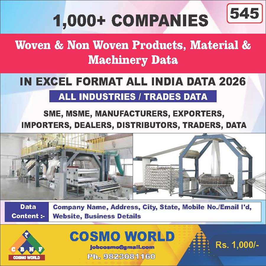 Woven & Non Woven Products, Material & Machinery Database by CosmoDatabase — B2B Contact List with Emails and Phone Numbers