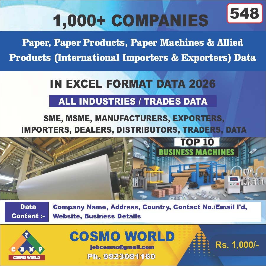 548. Paper, Paper Products, Paper Machines & Allied Products (International Importers & Exporters) Data
