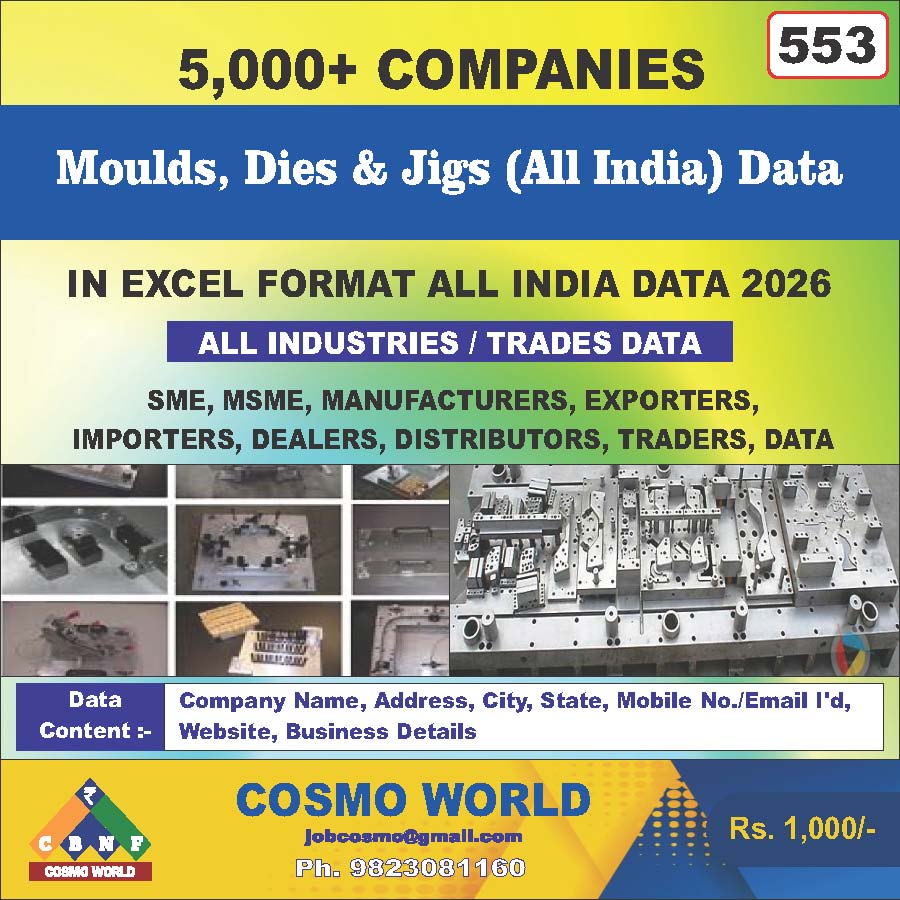 Moulds, Dies & Jigs (All India) Database by CosmoDatabase — B2B Contact List with Emails and Phone Numbers