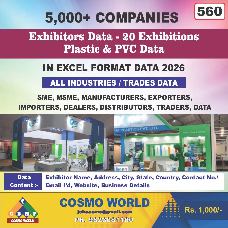 Exhibitors - 20 Exhibitions Plastic & PVC Database by CosmoDatabase — B2B Contact List with Emails and Phone Numbers