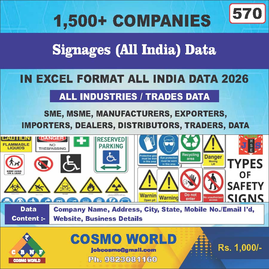 Signages (All India) Database by CosmoDatabase — B2B Contact List with Emails and Phone Numbers