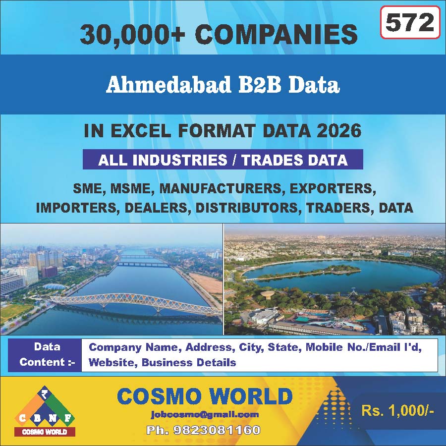 Ahmedabad B2B Database by CosmoDatabase — B2B Contact List with Emails and Phone Numbers