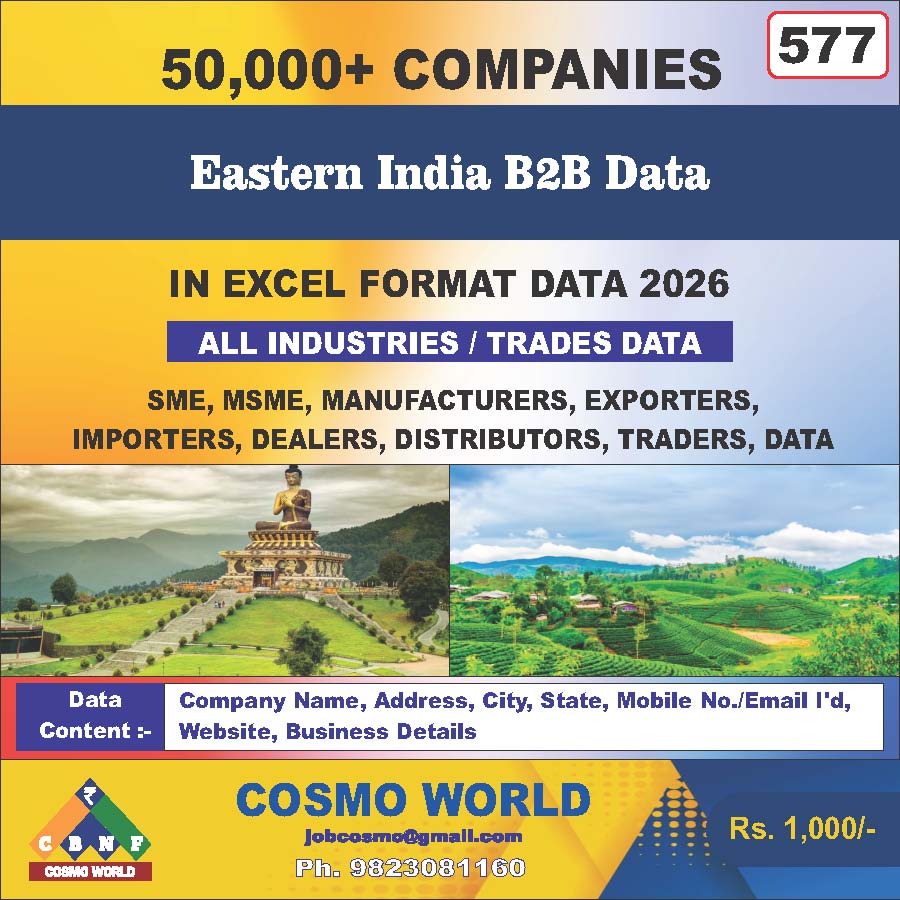 Eastern India B2B Database by CosmoDatabase — B2B Contact List with Emails and Phone Numbers