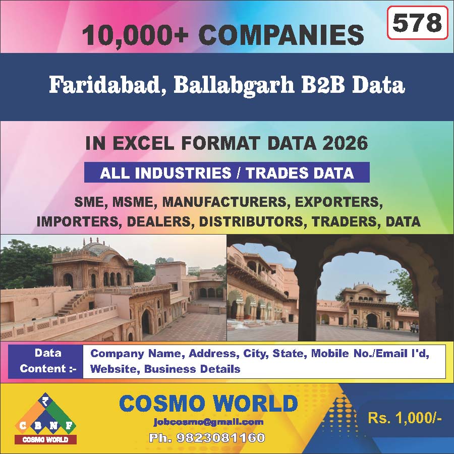 Faridabad, Ballabgarh B2B Database by CosmoDatabase — B2B Contact List with Emails and Phone Numbers