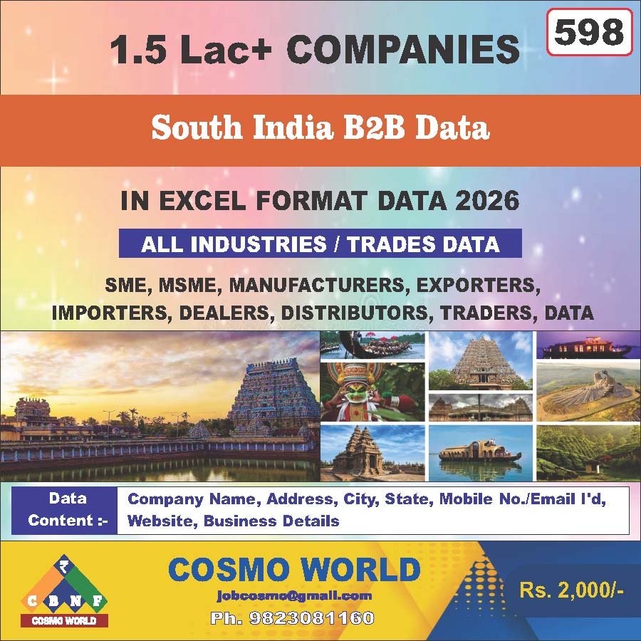 South India B2B Database by CosmoDatabase — B2B Contact List with Emails and Phone Numbers