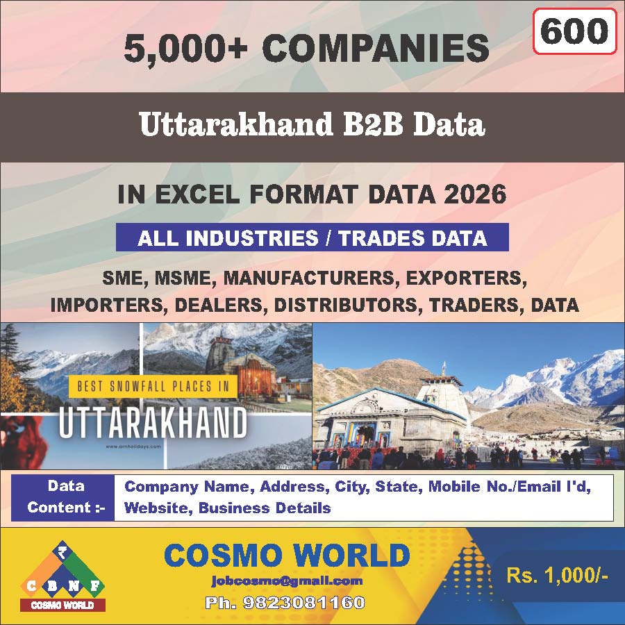 Uttarakhand B2B Database by CosmoDatabase — B2B Contact List with Emails and Phone Numbers