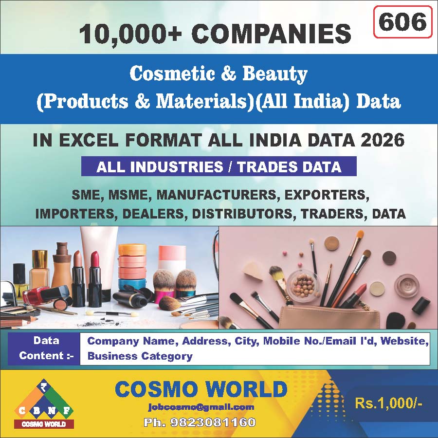 Cosmetic & Beauty (Products & Materials)(All India) Database by CosmoDatabase — B2B Contact List with Emails and Phone Numbers