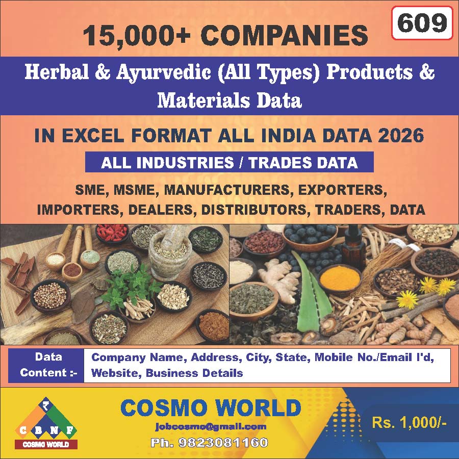 Herbal & Ayurvedic (All Types) Products & Materials Database by CosmoDatabase — B2B Contact List with Emails and Phone Numbers