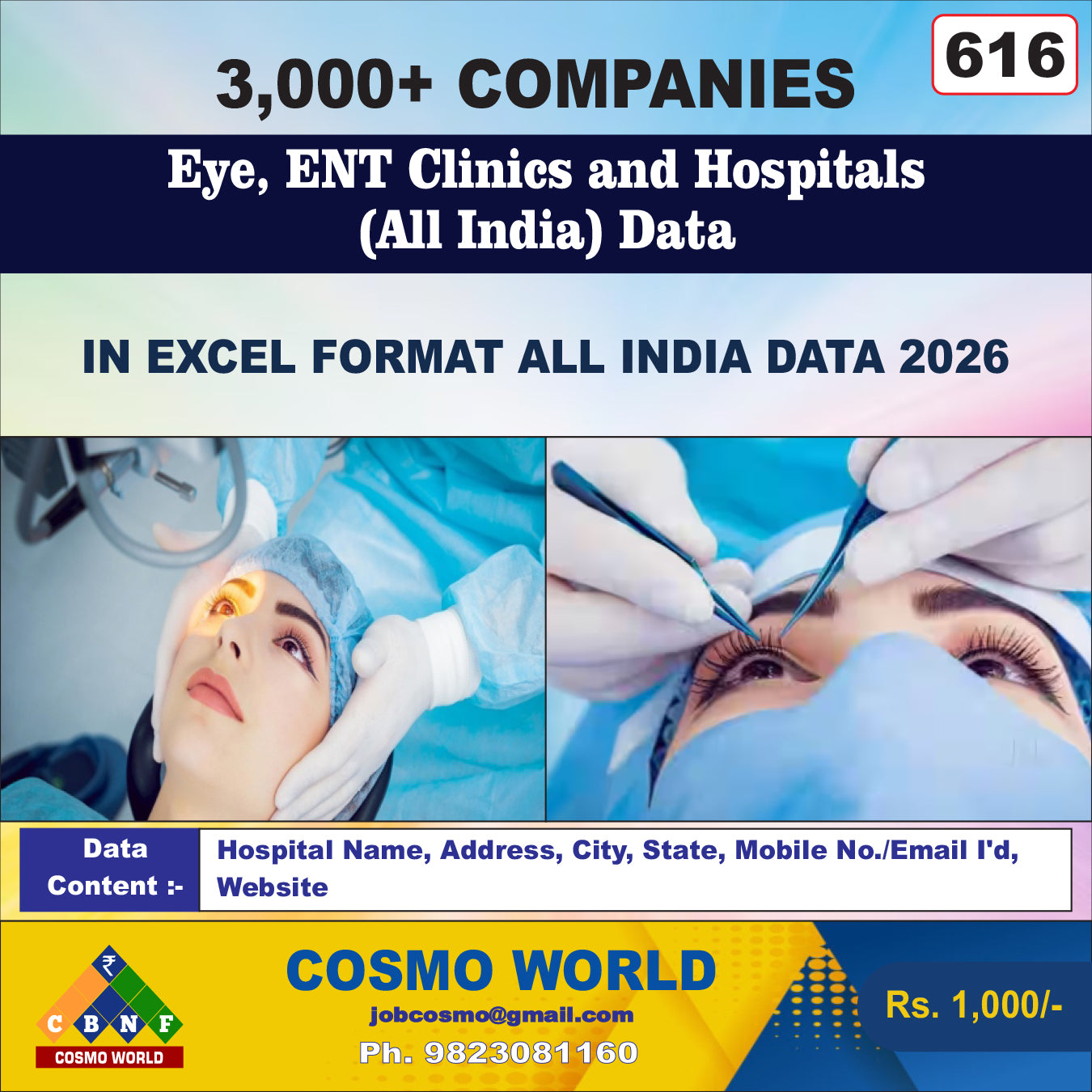 Eye, ENT Clinics and Hospitals (All India) Database by CosmoDatabase — B2B Contact List with Emails and Phone Numbers