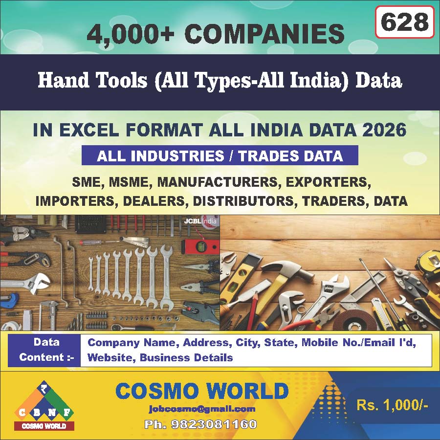 Hand Tools (All Types-All India) Database by CosmoDatabase — B2B Contact List with Emails and Phone Numbers