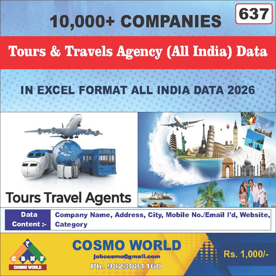 Tours & Travels Agency (All India) Database by CosmoDatabase — B2B Contact List with Emails and Phone Numbers