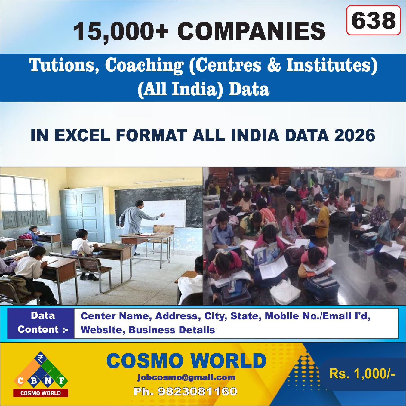 638. Tutions, Coaching (Centres & Institutes) (All India) Data