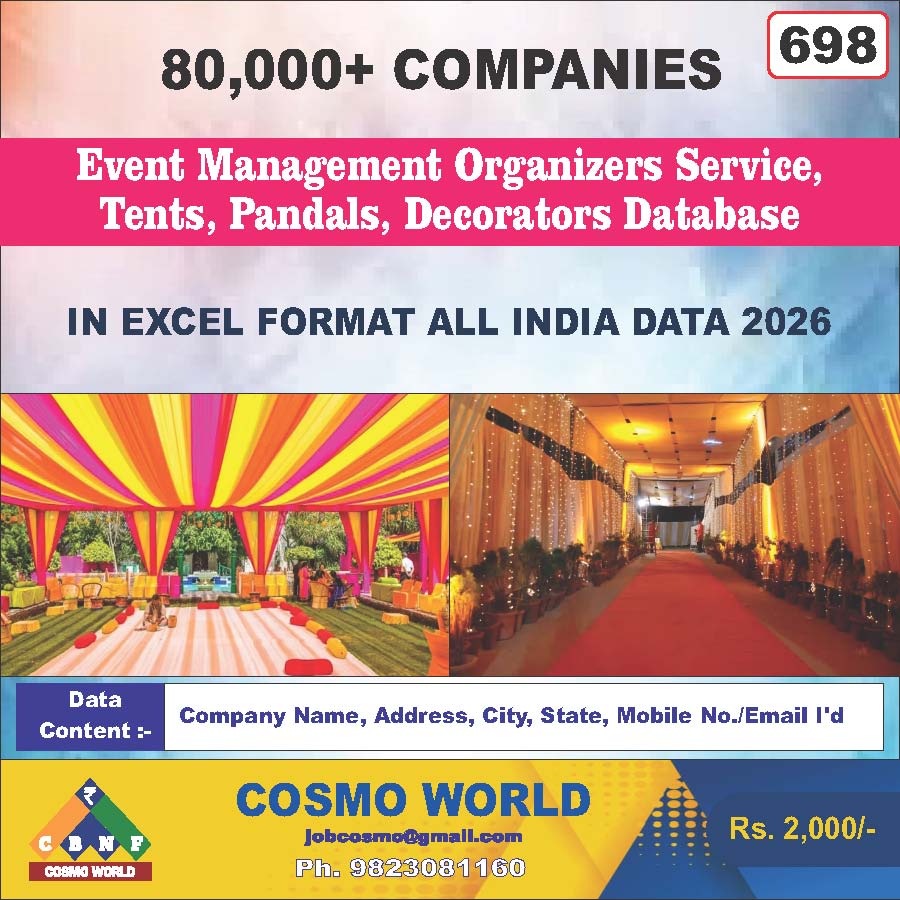 698. Event Management Organizers Service, Tents, Pandals, Decorators Data